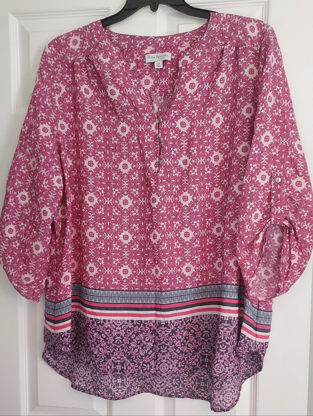 Kim Rogers Pink Printed Border-Hem Tunic